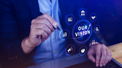 Our vision, Business, technology, internet and network concept. Virtual screen of the future and sees the inscription, Our vision concept.