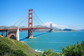 Fototapeta premium Golden Gate Bridge, San Francisco, California, USA, Iconic Landmark with Clear Blue Sky