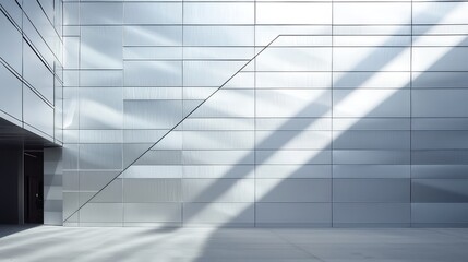 Obraz premium A series of geometrically arranged aluminum siding panels forming the exterior of a modern art museum, creating a play of light and shadow that invites exploration