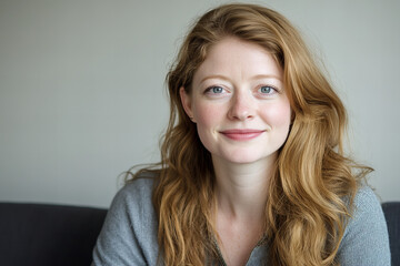 Fototapeta premium Young Woman in a Modern Portrait – Radiating Confidence and Beauty with a Natural, Polished Look Perfect for Branding, Advertising, and Professional Projects Minimalist Neutral Aesthetics