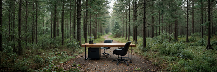 Fototapeta premium digital nomad forest desk tree workplace working