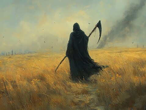 death with a scythe, spooky afterlife hooded grim-reaper