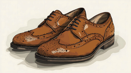 Naklejka premium Illustration of a pair of brown leather brogue shoes.