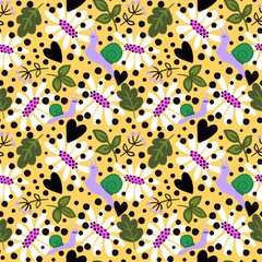 Cartoon flowers and snails pattern floral pattern for wrapping paper and fabrics