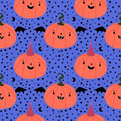 Halloween cute pumpkins seamless monsters pattern for wrapping paper and fabric