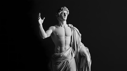 Greek god apollo white smooth marble statue on plain black background from generative ai. Greek Gods. Illustration