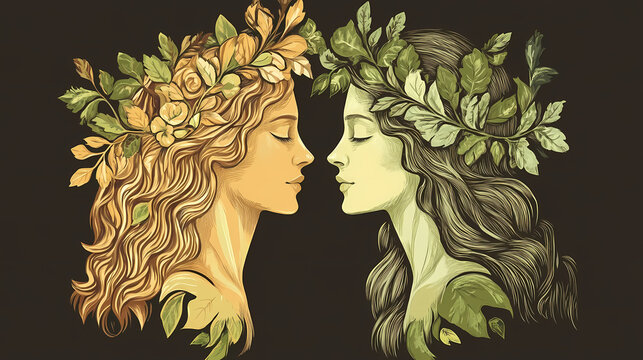 Greek goddess of nature and fertility. portrait of demeter and aphrodite. Greek Gods. Illustration