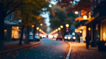 4K cozy blurred autumn season illustration with city street,lights etc.
