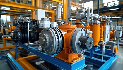 Fototapeta premium Servicing and maintenance of equipment Repair of valves, dampers, pumps, compressors, turbines, gears, fans, blowers, separators, decanters, tricorders, reducers, electric motors and other industrial 