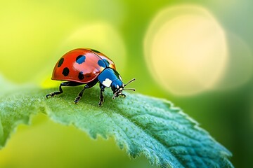 Fototapeta premium Macro Photography of a Ladybug on a Leaf