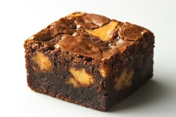 A Single Square of Chocolate Brownie with Caramel Swirls