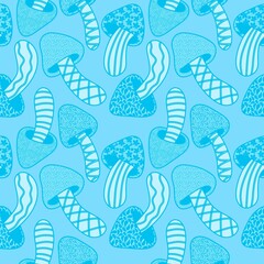 Cartoon autumn harvest seamless Halloween mushrooms pattern