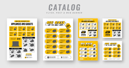 Supermarket product sale catalog flyer bundle with social media post, Web banner ads, Poster set for promotion, Advertising square banner & catalogue flyer