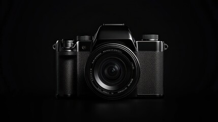 Black DSLR Camera On Black Background