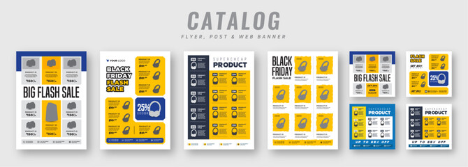 Supermarket product sale catalog flyer bundle with social media post, Web banner ads, Poster set for promotion, Advertising square banner & catalogue flyer