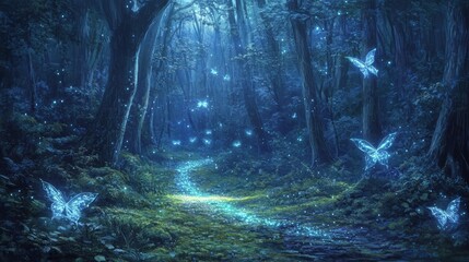 Obraz premium Enchanted Forest with Glowing Fairies and Magical Atmosphere