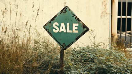 Obraz premium Vintage sale sign in overgrown setting