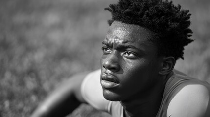 Obraz premium Contemplative Athlete in Black and White