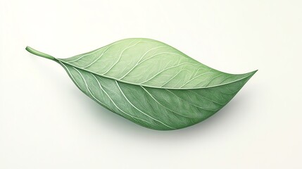 Obraz premium Single green leaf with detailed veins isolated on white.