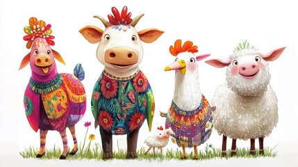 Fototapeta premium Colorful Farm Animals in Creative Costumes