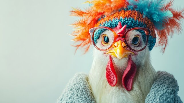 Playful Chicken with Colorful Hat and Glasses