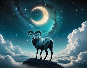 Mystical Ram in the Night Sky