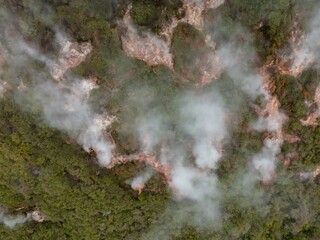 The Steaming cliffs,  geothermal vents surrounding the shore of Lake Taupo. Tokaanu, Turangi, Waikato, New Zealand.