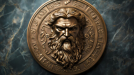 Majestic bronze coin of zeus with zodiac symbols and greek pantheon artistry displayed. Olympian Pantheon. Illustration
