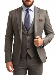 man wear suit standing up