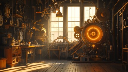 Vintage Steampunk Workshop with Mechanical Gears
