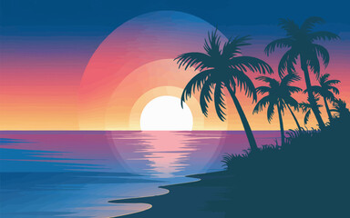 Palm Tree Silhouettes with Sunrise Vector