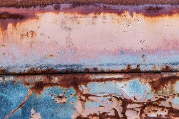 Closeup of rust and peelsed paint on an abandoned and rusted classic car in the The historical...