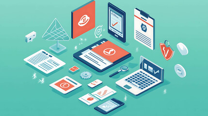 A colorful illustration of different devices and files, showing that data is secure.