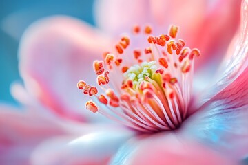 Macro Photography of a Pink Flower with Visible Pollen