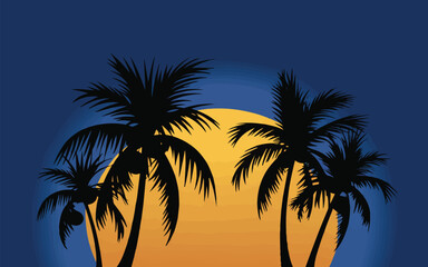 Palm Tree Silhouettes with Sunrise Vector