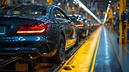 Obraz premium New cars roll off the assembly line, ready for their new owners.