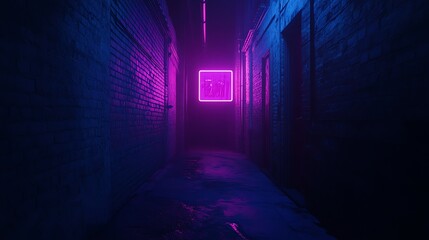 Dark alleyway lit by neon pink sign.