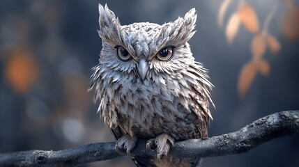 A closeup of a small owl with large, bright eyes.