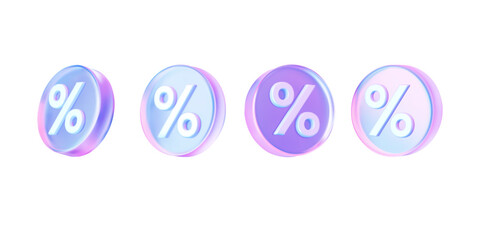 A set of percentage icons in the form of coins in a holographic style.