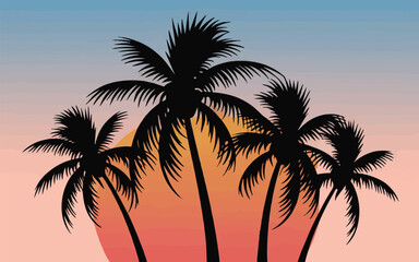 Palm Tree Silhouettes with Sunrise Vector