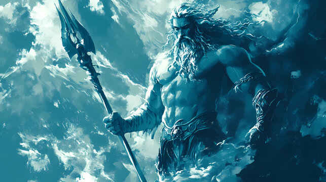 Poseidon greek sea god one of twelve olympians son of kronos. concept mythology, greek gods, poseidon. Olympian Pantheon. Illustration