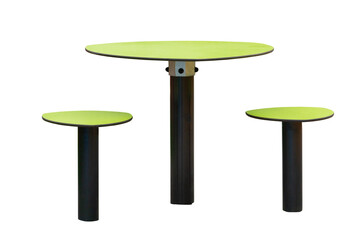 Round table and stools isolated on white background. Outdoor furniture