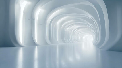 Obraz premium Abstract futuristic tunnel with glowing white light at the end.
