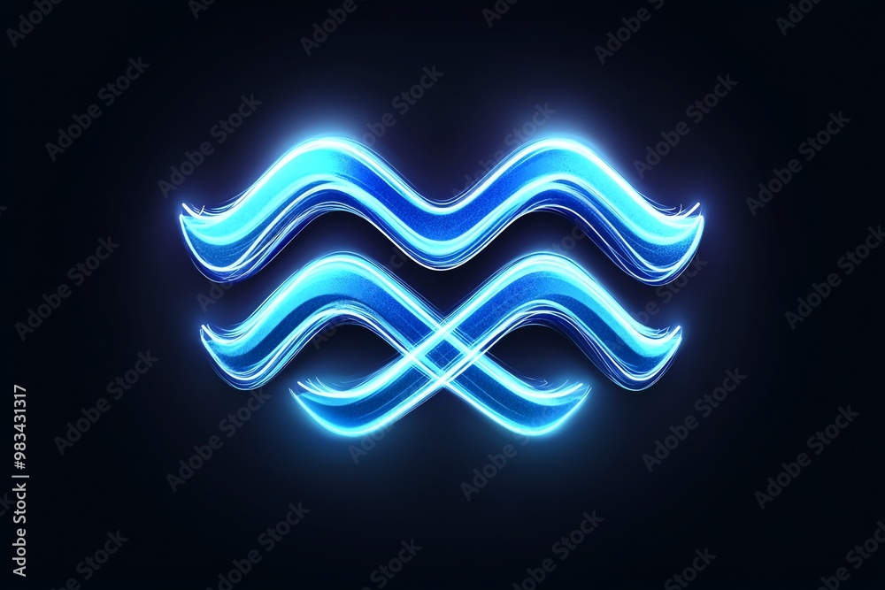 Poster Minimal Aquarius symbol, using two parallel wavy lines in a modern, abstract form