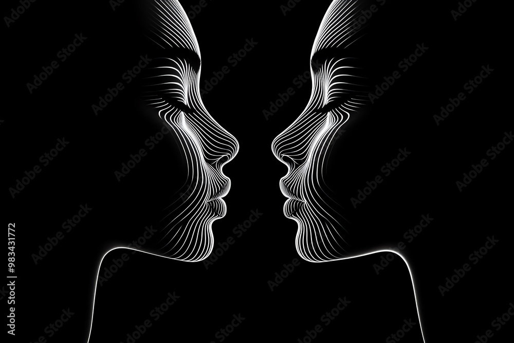 Poster Minimal Gemini twins, using just two perfectly symmetrical lines side by side