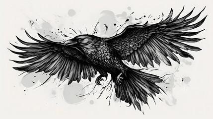 Raven tattoo flash, ai generated image. Tattoo Art. Illustration