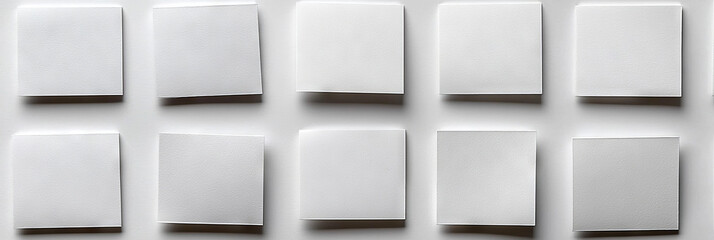 Blank white sticky notes arranged in a grid