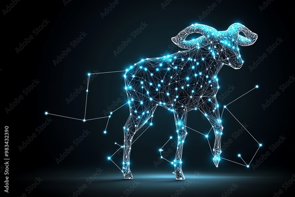 Poster Minimal Taurus constellation, showing subtle dots and a few connecting lines in an abstract shape