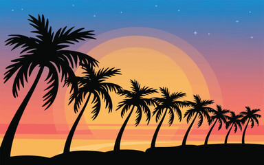 Palm Tree Silhouettes with Sunrise Vector