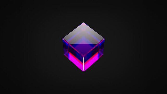 3D animation of glass of cube loop rotating. 4K abstract animation of transparent object